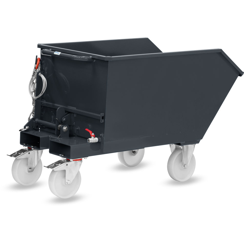 fetra® Recipiente basculante con grifo de purga y rodillos 6230AR-7016