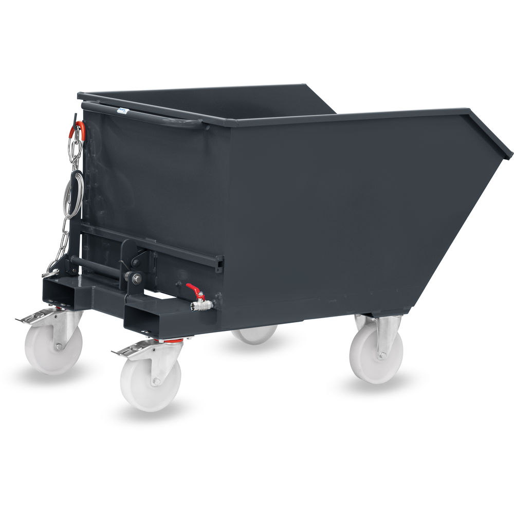 fetra® Recipiente basculante con grifo de purga y rodillos 6250AR-7016