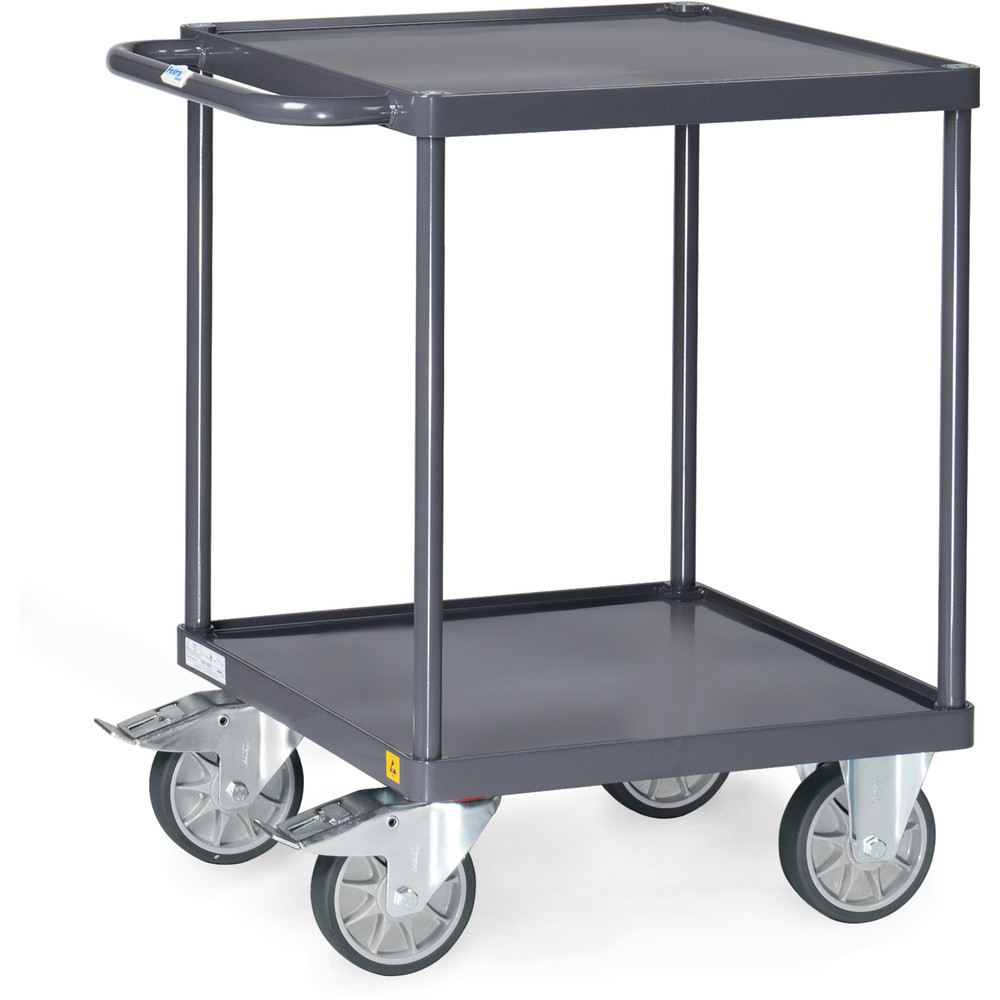 fetra® Mesa transporte ESD con bandejas chapa de acero 9496W